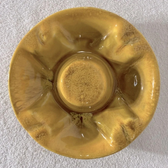 Vintage MCM Yellow  Pottery Ceramic Ashtray Trinket Dish - Picture 1 of 12